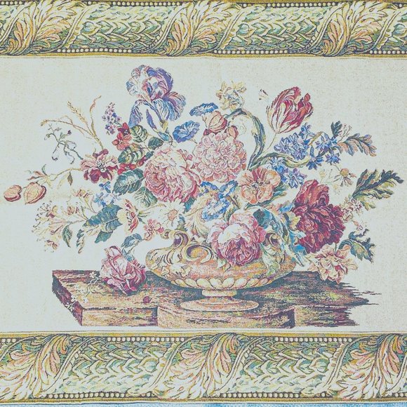 Vintage G.R.H. Large Woven Wall Tapestry Hanging Vibrant Floral Victorian Style - Picture 1 of 15